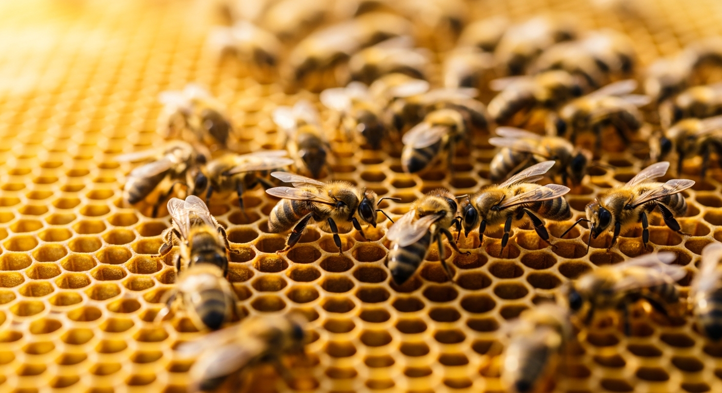 Bees on golden honeycomb
